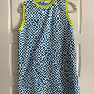 Blue and White Checkered Sleeveless Shift Dress